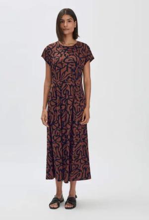 hessnatur Damen Print Jersey Kleid Midi Relaxed aus Bio-Baumwolle - braun - Größe 40