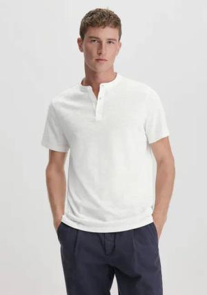 hessnatur Herren Henley Shirt Regular aus Leinen und Bio-Baumwolle - weiß - Größe 54
