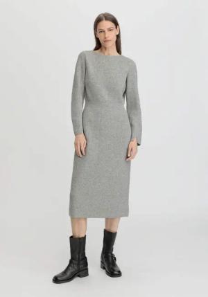 hessnatur Damen Strickkleid Midi Regular aus Bio-Baumwolle und Schurwolle - grau - Größe S