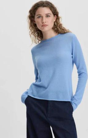 hessnatur Damen Recycling Strick Pullover Regular aus Kaschmir - blau - Größe 40