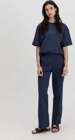 hessnatur Damen Loungehose Relaxed aus Bio-Baumwolle mit Kapok - blau - Größe 44