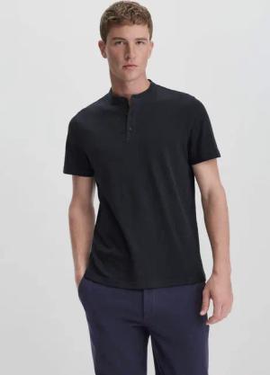 hessnatur Herren Henley Shirt Regular aus Leinen und Bio-Baumwolle - blau - Größe 46