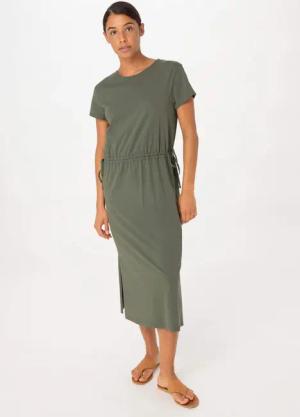 hessnatur Damen Jersey Kleid Midi Regular aus Bio-Baumwolle - grün - Größe 42