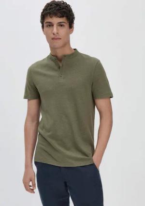 hessnatur Herren Henley Shirt Regular aus Leinen und Bio-Baumwolle - grün - Größe 50