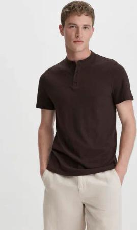 hessnatur Herren Henley Shirt Regular aus Leinen und Bio-Baumwolle - braun - Größe 48