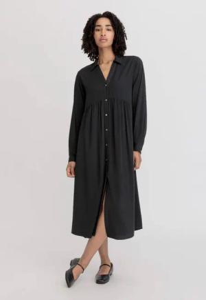 hessnatur Damen Kleid Midi Relaxed aus LENZING™ ECOVERO™ - schwarz - Größe 36