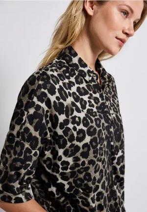 Street One Frauen Leo-Shirt im Blusen-Look in Schwarz, Gr: 34