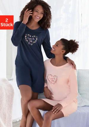 VIVANCE DREAMS Damen Nachthemd blau, rosa gemustert Gr.36/38