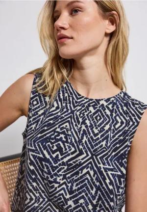 Street One Frauen Gemustertes Jerseytop in Blau, Gr: 40