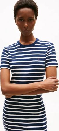 Tommy Hilfiger Shirtkleid "NEW CODY STR SLIM SHORT DRS SS", mit allover Streifendessin, Logo-Flag