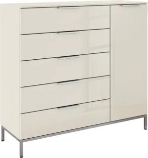 rauch Kombikommode "Kommode Türkommode Sideboard Kombikommode FLIPP mit Glasfront", (Breite 120 cm mit 2 Einlegeböden), 1-türig mit 5 Schubladen und Soft-Close-Funktion sowie Glasfront