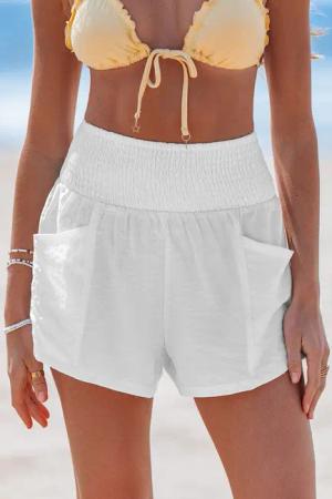 Weiße Strand-Shorts mit elastischem Bund