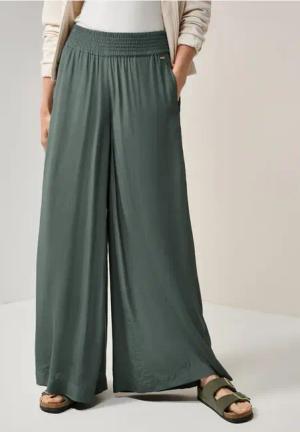 Cecil Damen Wide Leg Crepe Hose in Grün, Gr: XXL