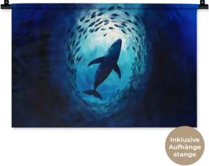 MuchoWow Wandteppich Wal - Fisch - Dunkelblau, Rechteckig, Höhe: 400 mm, Wandteppich für Wohnzimmer, Schlafzimmer, cm60x40