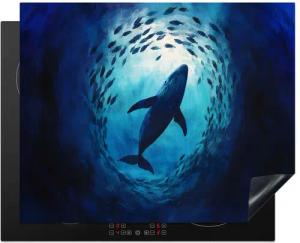 MuchoWow Herd-Abdeckplatte Wal - Fisch - Dunkelblau, Vinyl, (1 tlg), Abdeckung Induktionskochfeld Schutzmatte, Küche Deko, 65x52 cm