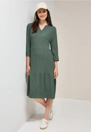 Cecil Damen Seersucker-Kleid mit Volants in Grün, Gr: S