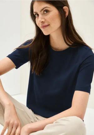 Cecil Damen Basic Rundhals T-Shirt in Blau, Gr: XL