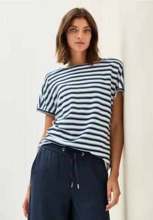 Cecil Damen Gestreiftes Strukturshirt in Blau, Gr: S