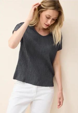 Cecil Damen Shirt mit Smok-Struktur in Grau, Gr: XXL