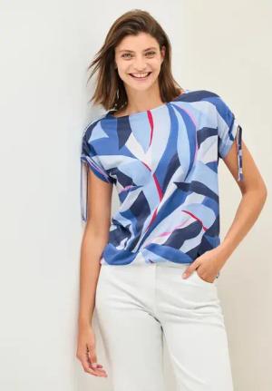 Cecil Damen Print-Shirt mit Raffung in Blau, Gr: XL