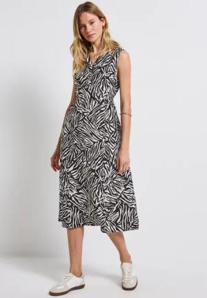 Street One Frauen Gemustertes Midi-Kleid in Blau, Gr: 42