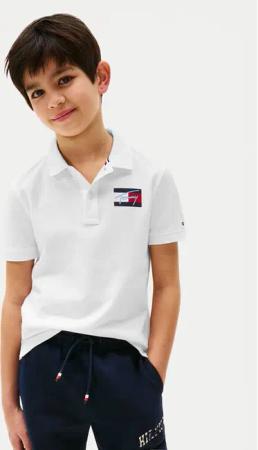 Tommy Hilfiger Poloshirt Script Flag Logo KB0KB09711 Weiß Regular Fit