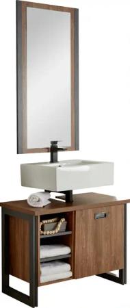 Home affaire Badmöbel-Set "Detroit, Bad im Industrialdesign, 2-teiliges Badezimmer", (Set, 2 St.), Waschbeckenunterschrank und Spiegel, holzfarben, mit offenen Fächern