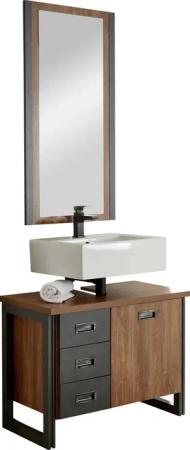 Home affaire Badmöbel-Set "Detroit, Bad im Industrialdesign, 2-teiliges Badezimmer", (Set, 2 St.), Waschbeckenunterschrank und Spiegel, holzfarben, mit Stauraum