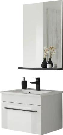 INOSIGN Badmöbel-Set "Cantara, Bad im modernen Design, 2-teiliges Badezimmer", (Set, 2 St.), Waschtisch und Spiegel, in Weiß Hochglanz, viel Stauraum