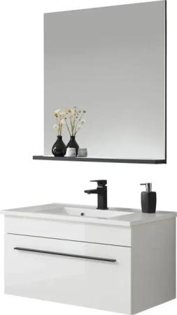 INOSIGN Badmöbel-Set "Cantara, Bad im modernen Design, 2-teiliges Badezimmer", (Set, 2 St.), Waschtisch und Spiegel, in Weiß Hochglanz, viel Stauraum