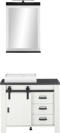 Home affaire Badmöbel-Set "SHERWOOD, Bad im modernen Design, 2-teiliges Badezimmer", (2 St.), in 2 Farben verfügbar, Scheunentorbeschlag & Apothekergriff aus Metall