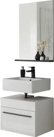 INOSIGN Badmöbel-Set "Cantara, Bad im modernen Design, 2-teiliges Badezimmer", (Set, 2 St.), Unterschrank und Spiegel, in Weiß Hochglanz, viel Stauraum