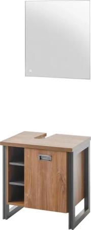 Home affaire Badmöbel-Set "Detroit, Bad im Industrialdesign, inkl. LED, 2-teiliges Badezimmer", (2 St.), Waschbeckenunterschrank und Spiegel, holzfarben, mit offenen Fächern