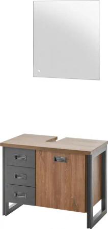 Home affaire Badmöbel-Set "Detroit, Bad im Industrialdesign, inkl. LED, 2-teiliges Badezimmer", (2 St.), Waschbeckenunterschrank und Spiegel, holzfarben, mit Stauraum