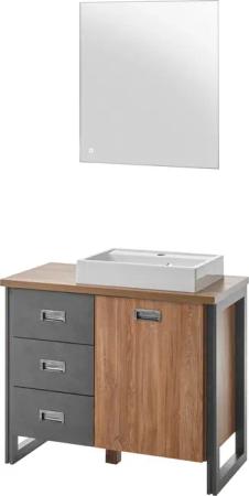 Home affaire Badmöbel-Set "Detroit, Bad im Industrialdesign, inkl. LED, 2-teiliges Badezimmer", (2 St.), Waschtisch und Spiegel, inkl. Aufsatzwaschbecken aus Mineralguss