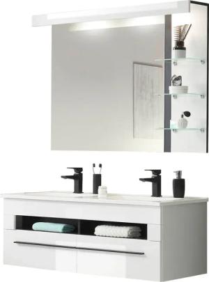 INOSIGN Badmöbel-Set "Cantara, Bad im modernen Design, 2-teiliges Badezimmer", (Set, 2 St.), Waschtisch und Spiegel, in Weiß Hochglanz, viel Stauraum