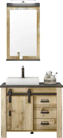 Home affaire Badmöbel-Set "SHERWOOD, Bad im modernen Design, 2-teiliges Badezimmer", (2 St.), in 2 Farben verfügbar, Scheunentorbeschlag & Apothekergriff aus Metall