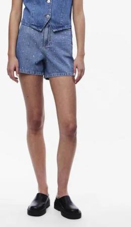pieces Jeansshorts SKY (1-tlg) Ziersteine