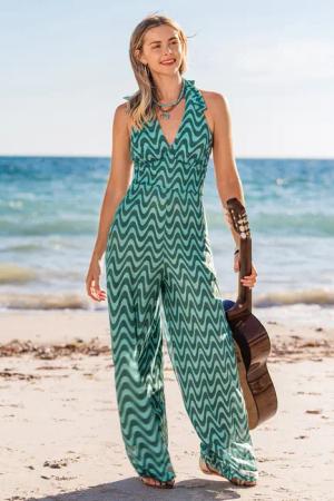 Smaragdgrüner Tiefer Ausschnitt Jumpsuit