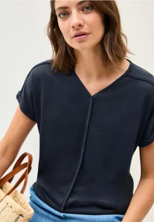Cecil Damen T-Shirt mit Deko-Nähten in Blau, Gr: XXL