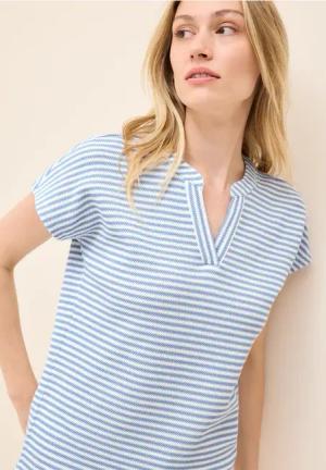 Cecil Damen Gestreiftes Strukturshirt in Blau, Gr: S