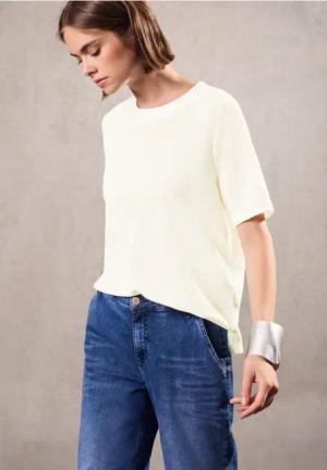 Street One Studio Frauen Strick-Look T-Shirt in Weiß, Gr: 34