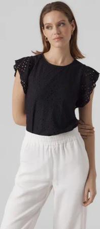 Vero Moda Rundhalsshirt "VMTASSA SL FRILL TOP NOOS"