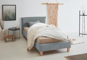 OTTO products Polsterbett "Heddi", in 5 Breiten: von 90cm-200cm, Biese am Kopfteil, Strukturstoff