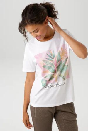 Aniston CASUAL T-Shirt, mit goldfarbenen Glitzerdruck verzierter Frontprint
