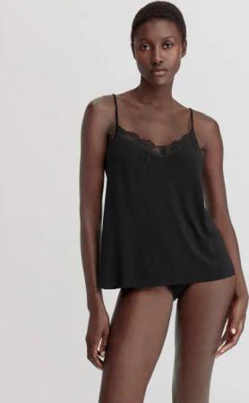 hessnatur Damen Spaghetti-Top Spitze aus TENCEL™ Modal - schwarz - Größe 48