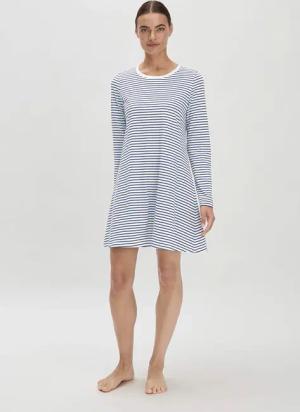hessnatur Damen Nachthemd PURE COTTON aus Bio-Baumwolle - blau - Größe 36
