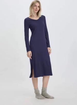 hessnatur Damen Nachthemd SOFT RIB aus Bio-Baumwolle - blau - Größe 48