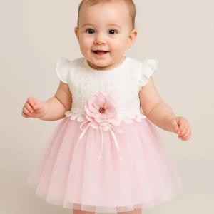 Lorey Medtec Taufkleid Mädchen Kleid, Prinzessin Kleid, Partykleid für Kleinkind, Weiß-Rosa