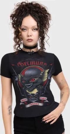 Killstar - Gothic T-Shirt - Gremlins - Here Comes Trouble Fitted T Shirt - XS bis 4XL - für Damen - Größe 3XL - schwarz
